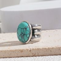 Wholesale Jewelry Elegant Glam Luxurious Oval Alloy Turquoise Inlay Wide Band Rings sku image 9