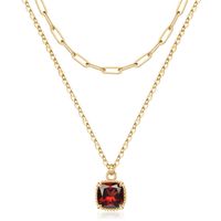 Copper 14K Gold Plated IG Style Simple Style Square Inlay Glass Birthstone Double Layer Necklaces main image 1
