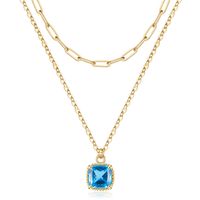 Copper 14K Gold Plated IG Style Simple Style Square Inlay Glass Birthstone Double Layer Necklaces sku image 2