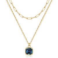 Copper 14K Gold Plated IG Style Simple Style Square Inlay Glass Birthstone Double Layer Necklaces sku image 4