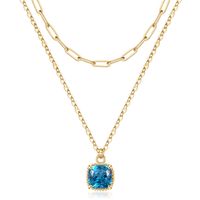 Copper 14K Gold Plated IG Style Simple Style Square Inlay Glass Birthstone Double Layer Necklaces sku image 7