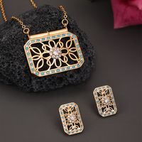 Copper 18K Gold Plated Ethnic Style Pastoral Simple Style Hollow Out Inlay Printing Zircon Jewelry Set main image 7