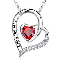 Sterling Silver Cute Sweet Heart Shape Plating Hollow Out Inlay Birthstone Zircon Pendant Necklace sku image 1