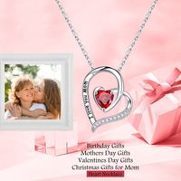 Sterling Silver Cute Sweet Heart Shape Plating Hollow Out Inlay Birthstone Zircon Pendant Necklace main image 1