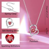 Sterling Silver Cute Sweet Heart Shape Plating Hollow Out Inlay Birthstone Zircon Pendant Necklace main image 2