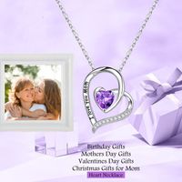 Sterling Silver Cute Sweet Heart Shape Plating Hollow Out Inlay Birthstone Zircon Pendant Necklace main image 4