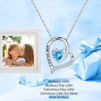 Sterling Silver Cute Sweet Heart Shape Plating Hollow Out Inlay Birthstone Zircon Pendant Necklace main image 5