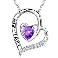 Sterling Silver Cute Sweet Heart Shape Plating Hollow Out Inlay Birthstone Zircon Pendant Necklace sku image 2
