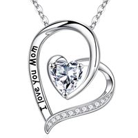 Sterling Silver Cute Sweet Heart Shape Plating Hollow Out Inlay Birthstone Zircon Pendant Necklace sku image 4