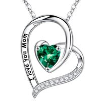 Sterling Silver Cute Sweet Heart Shape Plating Hollow Out Inlay Birthstone Zircon Pendant Necklace sku image 5