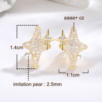 1 Pair Simple Style Star Inlay Copper Artificial Pearls Zircon 18K Gold Plated Ear Studs main image 2