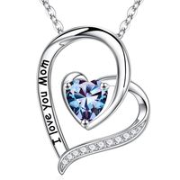 Sterling Silver Cute Sweet Heart Shape Plating Hollow Out Inlay Birthstone Zircon Pendant Necklace sku image 6
