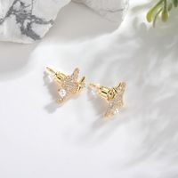 1 Pair Simple Style Star Inlay Copper Artificial Pearls Zircon 18K Gold Plated Ear Studs main image 5