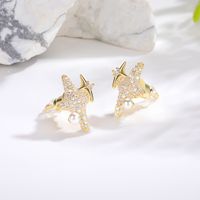 1 Pair Simple Style Star Inlay Copper Artificial Pearls Zircon 18K Gold Plated Ear Studs main image 3