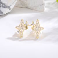 1 Pair Simple Style Star Inlay Copper Artificial Pearls Zircon 18K Gold Plated Ear Studs main image 1