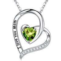 Sterling Silver Cute Sweet Heart Shape Plating Hollow Out Inlay Birthstone Zircon Pendant Necklace sku image 7