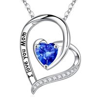 Sterling Silver Cute Sweet Heart Shape Plating Hollow Out Inlay Birthstone Zircon Pendant Necklace sku image 8