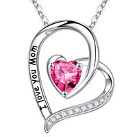 Sterling Silver Cute Sweet Heart Shape Plating Hollow Out Inlay Birthstone Zircon Pendant Necklace sku image 9