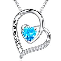Sterling Silver Cute Sweet Heart Shape Plating Hollow Out Inlay Birthstone Zircon Pendant Necklace sku image 10