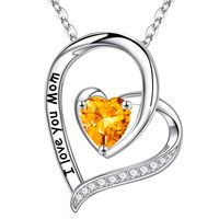 Sterling Silver Cute Sweet Heart Shape Plating Hollow Out Inlay Birthstone Zircon Pendant Necklace sku image 11