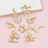 1 Piece 12 * 18mm 15 * 20mm 18 * 24mm Copper Shell Zircon 18K Gold Plated Butterfly Polished Pendant main image 1