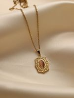 Stainless Steel 18K Gold Plated Retro Four Leaf Clover Sun Moon Inlay Natural Stone Zircon Pendant Necklace main image 3