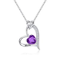 Sterling Silver Cute MAMA Sweet Letter Heart Shape Rose Inlay Zircon Pendant Necklace sku image 2