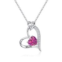 Sterling Silver Cute MAMA Sweet Letter Heart Shape Rose Inlay Zircon Pendant Necklace sku image 8