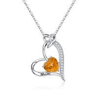 Sterling Silver Cute MAMA Sweet Letter Heart Shape Rose Inlay Zircon Pendant Necklace sku image 10