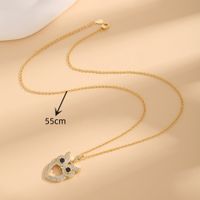 Copper 18K Gold Plated IG Style Cute Owl Hollow Out Inlay Zircon Pendant Necklace main image 2