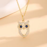 Copper 18K Gold Plated IG Style Cute Owl Hollow Out Inlay Zircon Pendant Necklace main image 3