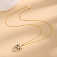 Copper 18K Gold Plated IG Style Cute Owl Hollow Out Inlay Zircon Pendant Necklace main image 4