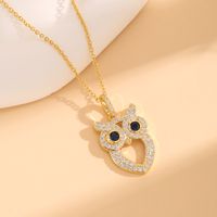 Copper 18K Gold Plated IG Style Cute Owl Hollow Out Inlay Zircon Pendant Necklace main image 1