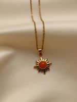 Stainless Steel 18K Gold Plated Retro Four Leaf Clover Sun Moon Inlay Natural Stone Zircon Pendant Necklace main image 7