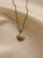 Stainless Steel 18K Gold Plated Retro Four Leaf Clover Sun Moon Inlay Natural Stone Zircon Pendant Necklace main image 8