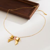 Stainless Steel 18K Gold Plated Casual Cute Bow Knot Inlay Zircon Earrings Necklace main image 6