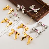 Stainless Steel 18K Gold Plated Casual Cute Bow Knot Inlay Zircon Earrings Necklace main image 1