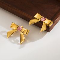 Stainless Steel 18K Gold Plated Casual Cute Bow Knot Inlay Zircon Earrings Necklace main image 3