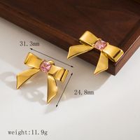 Stainless Steel 18K Gold Plated Casual Cute Bow Knot Inlay Zircon Earrings Necklace sku image 6