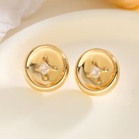 1 Pair Simple Style Commute Round Inlay Copper Zircon 18K Gold Plated Ear Studs main image 4