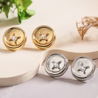 1 Pair Simple Style Commute Round Inlay Copper Zircon 18K Gold Plated Ear Studs main image 1
