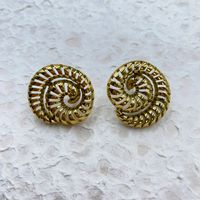 1 Pair Simple Style Solid Color Spiral Hollow Out Stainless Steel 18K Gold Plated Ear Studs main image 3