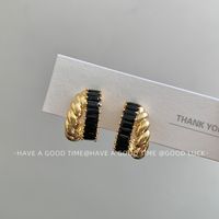 1 Pair Simple Style C Shape Hollow Out Inlay Copper Zircon 18K Gold Plated Ear Studs main image 3