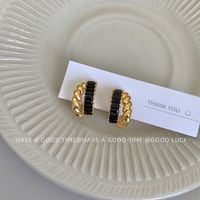 1 Pair Simple Style C Shape Hollow Out Inlay Copper Zircon 18K Gold Plated Ear Studs main image 5