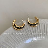 1 Pair Simple Style C Shape Hollow Out Inlay Copper Zircon 18K Gold Plated Ear Studs main image 4
