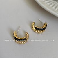 1 Pair Simple Style C Shape Hollow Out Inlay Copper Zircon 18K Gold Plated Ear Studs main image 6