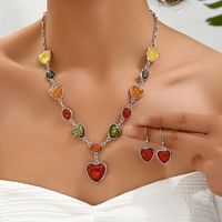 Glam Lady Heart Shape Alloy Inlay Resin Women's Earrings Necklace main image 6