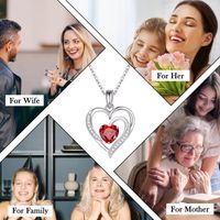 Sterling Silver IG Style Cute Sweet Heart Shape Plating Hollow Out Inlay Birthstone Zircon Pendant Necklace main image 4