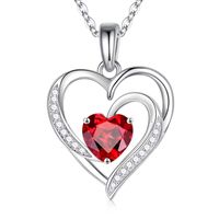 Sterling Silver IG Style Cute Sweet Heart Shape Plating Hollow Out Inlay Birthstone Zircon Pendant Necklace main image 3