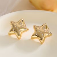 1 Pair Retro Simple Style Commute Pentagram Inlay Copper Zircon 18K Gold Plated Ear Studs main image 3